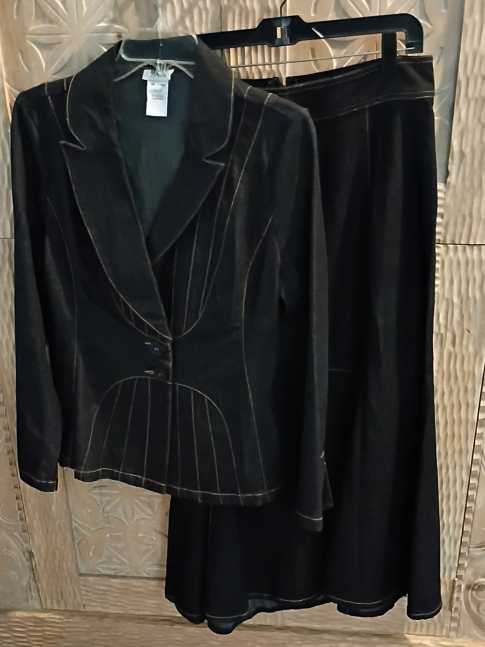 Women's Black Velvet Two-Piece Jacket and Skirt Set
